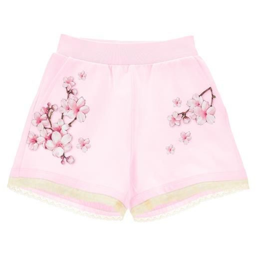 Monnalisa shorts felpa con fiori di pesco