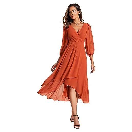 Ever-Pretty vestito elegante donna cerimonia manica corta collo a v gonna midi eg01926 arancione 36