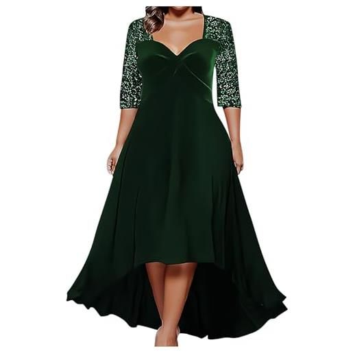 HAOLEI vestito da sera in velluto dorato con paillettes - abito donna slim fit a forma di s con maniche a tre quarti e scollo a v - al ginocchio in tinta unita