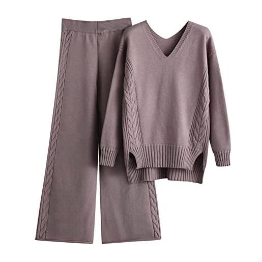 Yekdmxop tuta maglia donna completi lana in 2 pezzi tailleur donna elegante classico pullover top a maniche lunghe taglie forti maglione donna e pantaloni elastico tuta donna completo casa comodo inverno