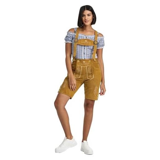 Steigenhöfer Manufaktur - pantaloni corti da donna in pelle con spalline - per oktoberfest, celebrazioni ed eventi, marrone, 44