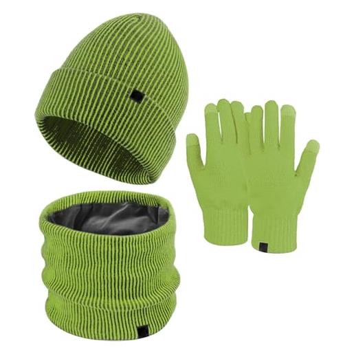 Generico cuffia e sciarpa ragazza donne e uomini autunno inverno caldo carino cappello di lana sciarpa guanti tre pezzi inverno neve berretto a maglia guanti schermo sciarpe set (green, one size)