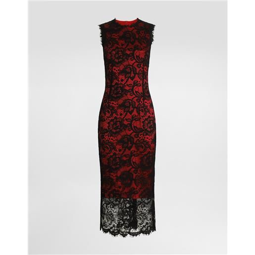 Dolce & Gabbana abito longuette a tubino in pizzo floreale con fodera a contrasto