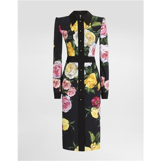 Dolce & Gabbana abito longuette chemisier in cady stampa peonie e rose