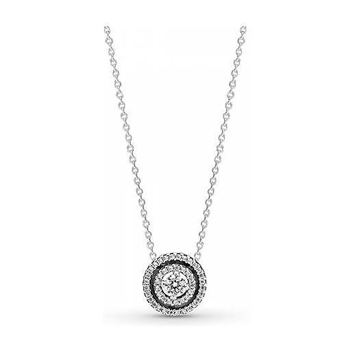 PANDORA timeless collana sparkling con doppio cerchio in argento sterling con zirconi cubici trasparenti, collana double halo