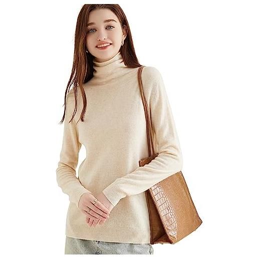 Chanyarn donna 100% lana merino dolcevita maglione autunno inverno maniche lunghe senza cuciture maglia pullover (tan, m)