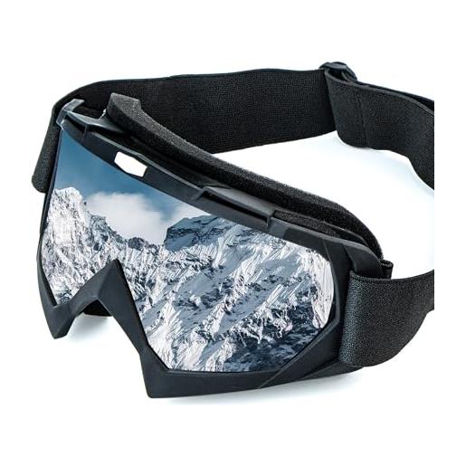 gexuamz occhiali da moto, occhiali da sci, motocross uv antiappannamento con imbottitura in schiuma, adatti per gli sport all'aria aperta, per uomini e donne, argenteo