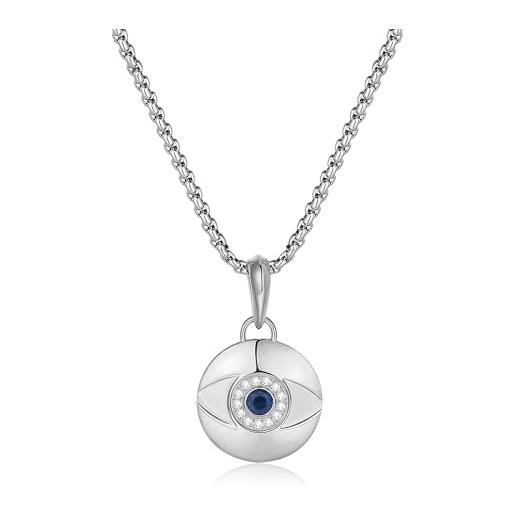 Aka Gioielli® - Collana Occhio Turco Portafortuna in Argento Sterling 925 con ciondolo Pietra Blu per protezione dal malocchio