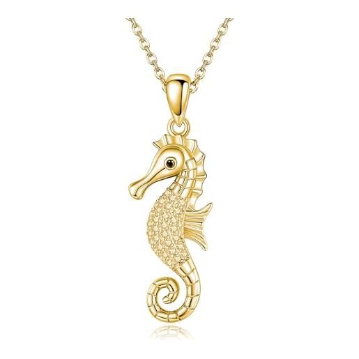 Collana con ciondolo a forma di cavalluccio marino in oro di Monet in vendita su