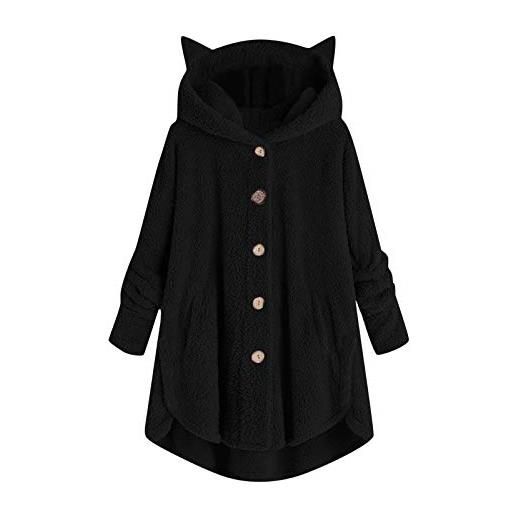 Generic manica lunga per le donne inverno autunno gatto vestibilità sciolta carino termico fuzzy cardigan con cappuccio felpe con cappuccio outfit donna 2024, b-053 nero, xl