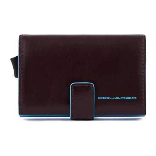 PIQUADRO - portacarte blue square - in metallo e pelle - protezione rfid, 1 fessura per carte e 2 comparti interni - colore mogano - uomo