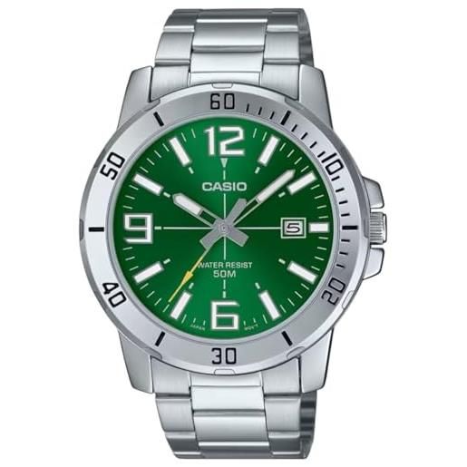 Casio mtp-vd01d-3bv enticer - orologio sportivo analogico casual in acciaio inox, da uomo, verde, verde, verde