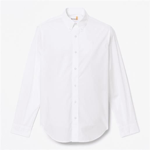 Timberland - camicia a maniche lunghe in popeline elasticizzato da uomo in bianco, uomo, bianco, taglia: 3xl