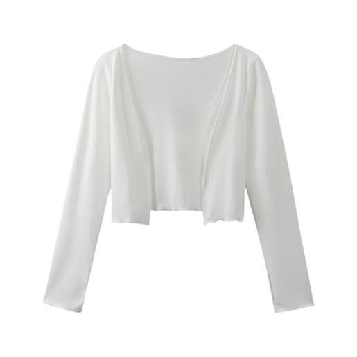 CuLtP cardigan elegante donna coprispalle da donna bolero cardigan a maniche lunghe in seta estiva di ghiaccio giacche bolero corte slim coprispalle leggeri per abiti da sera cappotto casual bianco s