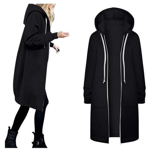 Generico cardigan da donna giacca casual calda con tasca cerniera e cappuccio cappotto in lana spesso giacca invernale lunga con tasche giacca sportiva da montagna chiusura lampo