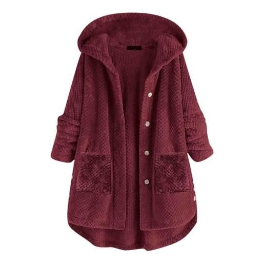 Generic giacca in pile teddy da donna, giacca in pile con cappuccio, giacche invernali da donna, vestaglia a nido d'ape, a maniche lunghe, doppia pelosa, con cappuccio con bottoni monopetto, felpe con tasche, 