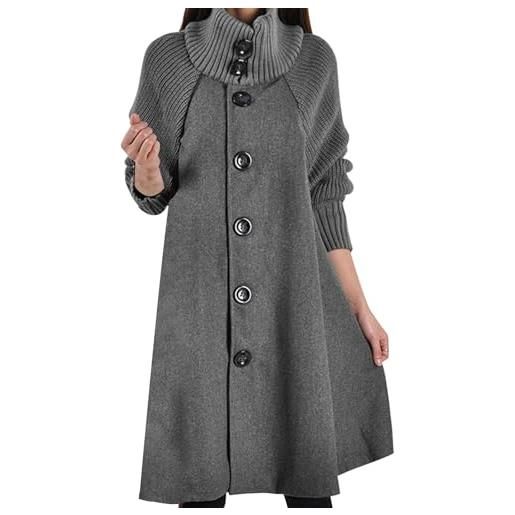 IQYU cappotto a maglia da donna lungo senza cappuccio in lana - maglione invernale caldo ed elegante maglione a maglia grossa maglione a collo alto oversize, grigio. , l