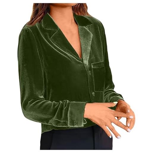 WOXIHUAN blusa in velluto donna camicia bluse a maniche lunghe con scollo a v top casual a tinta unita t shirt