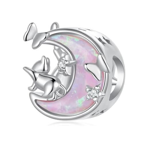 luvhaha ciondolo rosa opale luna gatto charm argento sterling 925 charm ciondolo fits pandora bracciale collana per donne, keine. Keine größe verfügbar, argento sterling, zirconia cubica sintetica