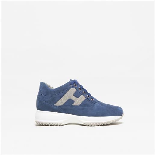 Hogan sneaker Hogan interactive in suede blu e h laterale glitter