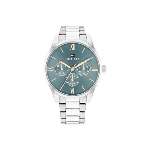 Tommy Hilfiger orologio analogico multifunzione al quarzo da donna con cinturino in acciaio inossidabile argentato - 1782745