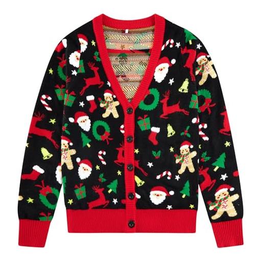 RAISEVERN natalizio cardigan donna alpaca cardigan da donna con bottoni fiocchi di neve piccola campanac maglione natalizio donna a maniche lunghe invernale, m