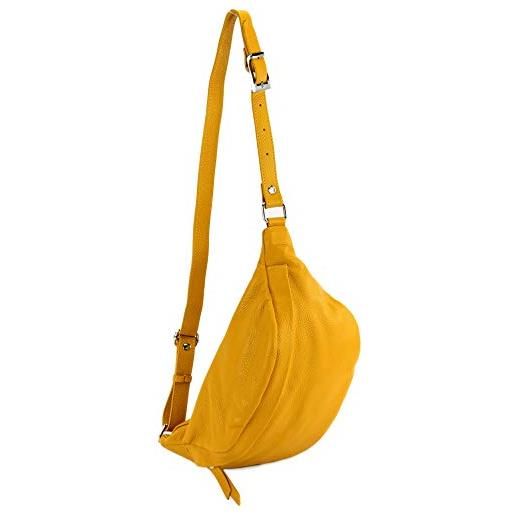 modamoda de - t77 - ital. Borsa a banana, borsa a banana, borsa per il petto, taglia media, in morbida pelle, giallo, l, casual, alla moda