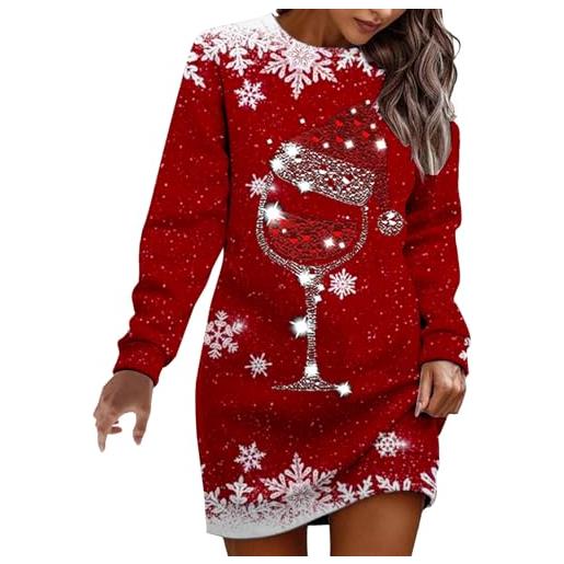 JiJiRuDU vestito natale donna inverno abiti con stampa natale felpa con cappuccio abito felpato natale donna felpe con cappuccio con tasca maniche lunghe camicie top tunica mini aderente magra abito