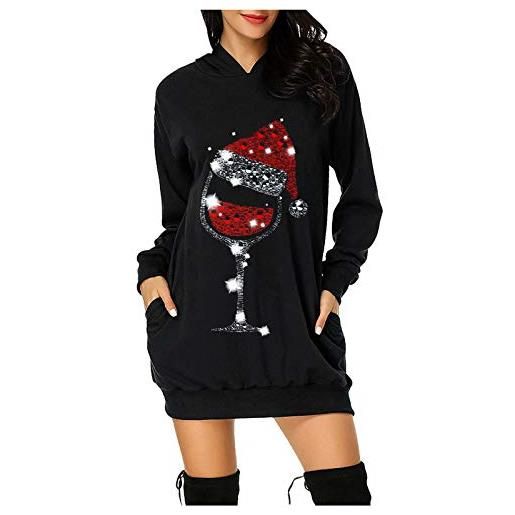 JiJiRuDU vestito natale donna inverno abiti con stampa natale felpa con cappuccio abito felpato natale donna felpe con cappuccio con tasca maniche lunghe camicie top tunica mini aderente magra abito