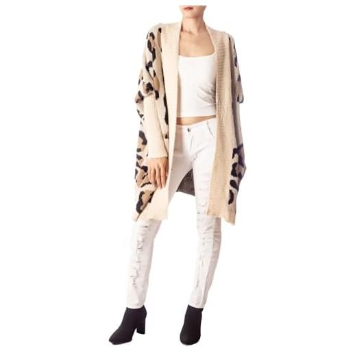 iB-iP donna maglione leopardato casual manica lunga oversize cardigan, taglia: l, beige