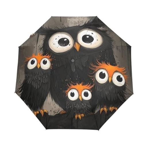 GAIREG ombrello da viaggio con gufo mamma e piccolo gufo, antivento, con apertura automatica, pieghevole, pieghevole, compatto, per pioggia