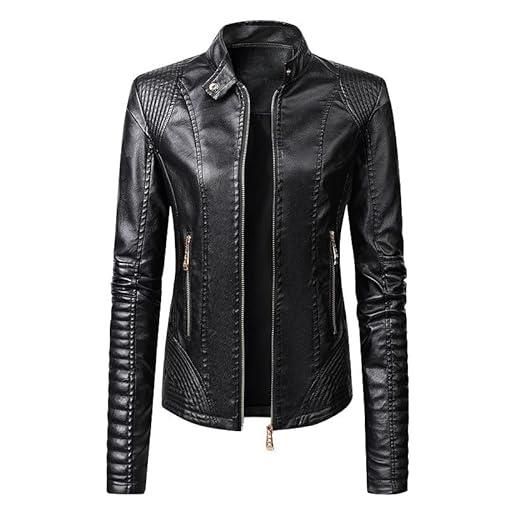 Generic giacca in pelle a maniche lunghe da donna giacca in pelle da moto giacca in pelle pu giacca da donna alla cappotto donna invernale biker donna giacca pelle (white, l)
