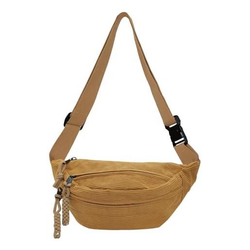 ZENGSING marsupio in velluto a coste per uomini donne, marsupio alla moda unisex con 3 tasche con cerniera cintura regolabile, marsupio leggero per corsa all'aperto l'allenamento in montagna (giallo cordone)