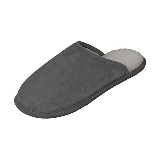 Naturasan hs-08 - pantofole in pelliccia d'agnello, per uomo e donna, con suola morbida in pelle, leggerissime e comode, grigio (grigio. ), 42/43 eu