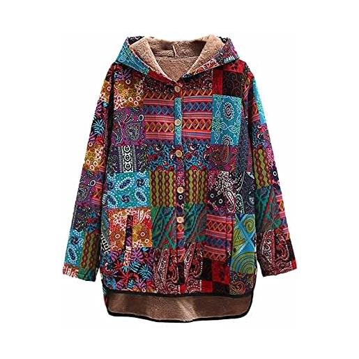 Generic felpe con cappuccio con stampa etnica cappotto a maniche lunghe con cardigan in peluche con giunzione per donna giubbotto in pelle nero donna abbigliamento donna (orange, s)