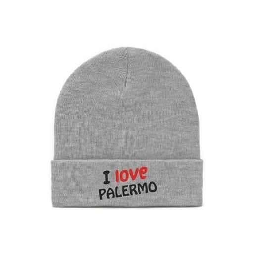 Lauthings i love palermo city italia sicilia ricamato arte cappello invernale unisex beanie, grigio, etichettalia unica