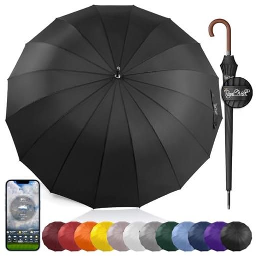 Royal Walk ombrello pioggia antivento nero grande 54 pollici portatile automatico aperto per 2 persone uomo di legno leggero resistente 16 costole golf da viaggio impermeabile robusto 120 cm