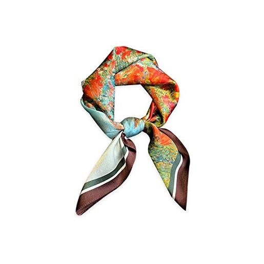 LumiSyne sciarpe di seta donna foulard quadrata 70×70cm motivo di pittura artistico leggera raso foulard piccolo multifunzione fazzoletto da collo fascia per capelli bandane copricapo