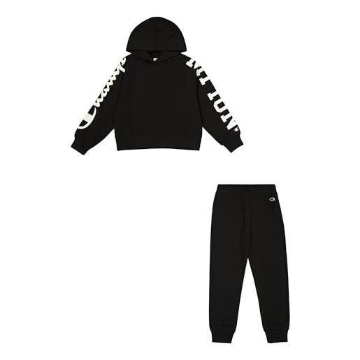 Champion legacy graphic shop g (405022) -ultra-light soft compact powerblend fleece felpa con cappuccio, nero, 7-8 anni bambina