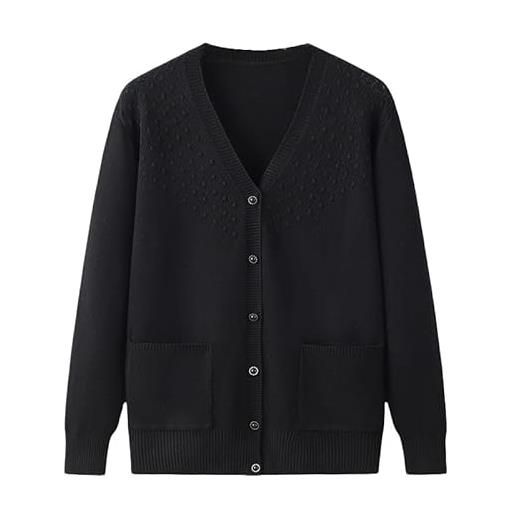 Generico cardigan lavorato a maglia per mezza età e anziani, da nonna, con scollo a v, a coste, con tasca, da mamma, caldo maglione da cappotto, giacca, primavera, autunno, nero l