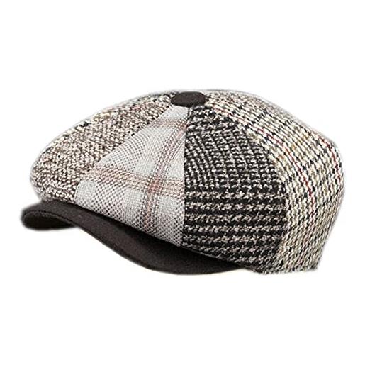 Heavyoff uomo baschi scozzesi coppola berretto strillone gatsby tweed cappello invernale marrone large