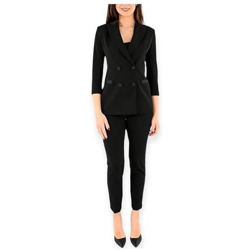 Imperial tailleur donna monocolour giacca doppiopetto e pantaloni slim-fit monocolour con piega stirata colore nero taglia xs