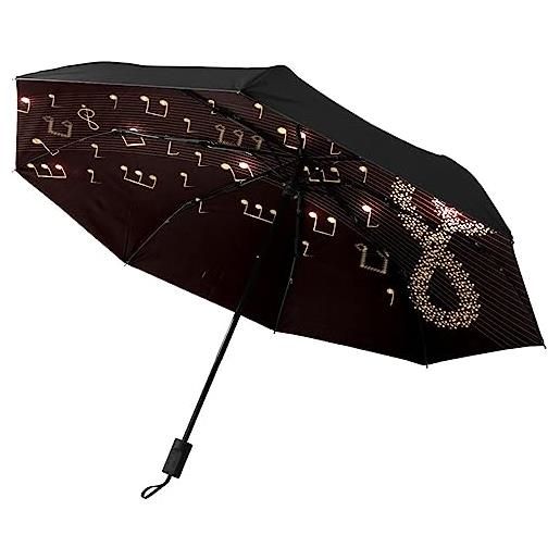 GISPOG ombrello pieghevole automatico, con note musicali, impermeabile, compatto, da viaggio, colore unico, taglia unica