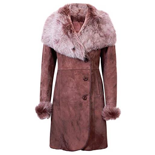 Infnity Leather cappotto da donna in pelle di montone merino shearling marrone caldo con collo toscano l