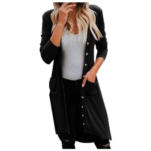 LIVECLOTH Cardigan Lungo Donna Maglia A Treccia - Aperto Con Tasche, Maxi Lunghezza Alla Caviglia, 13 Colori, Taglia XL (Nero) - 4