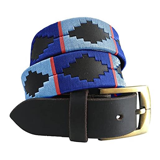 CARLOS DIAZ cintura da uomo donna premium unisex in pelle marronee ricamata designer polo (85 cm / 32-34 inches)