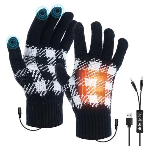 Shinkuro guanti riscaldati usb, guanti riscaldati elettrici con schermo touch per donne e uomini, guanti riscaldati a dita piene (nero, l)