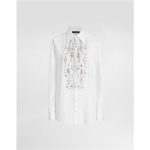 Dolce & Gabbana camicia tuxedo in cotone con plastron ricamato in strass