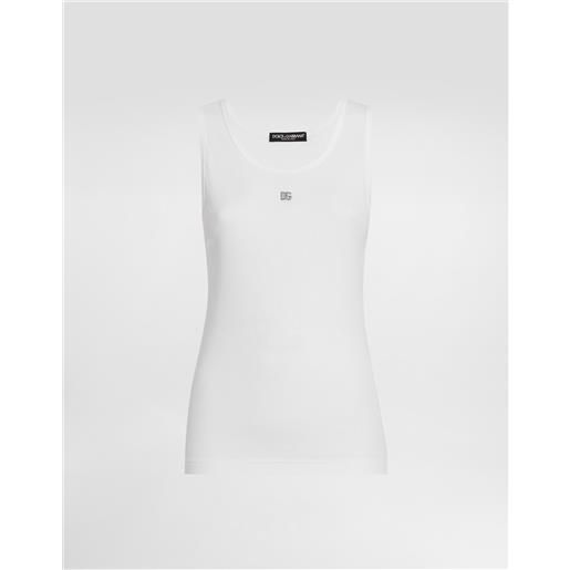 Dolce & Gabbana canotta in jersey a costina con pin logo dg