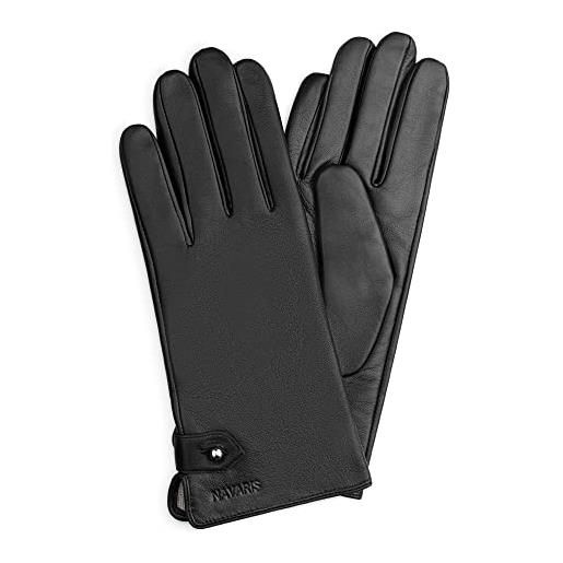 Navaris guanti capacitivi touch screen donna - guanti in pelle con bottone imbottitura cashmere - guanti in nappa display smartphone tablet - s nero